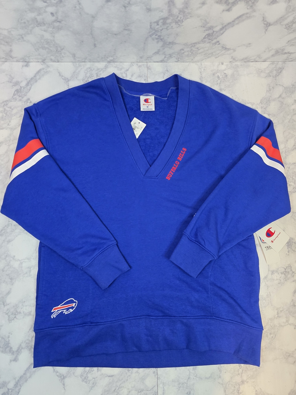 Champion NFL Buffalo Bills V-Neck Pullover Tunic Sweatshirt Medium